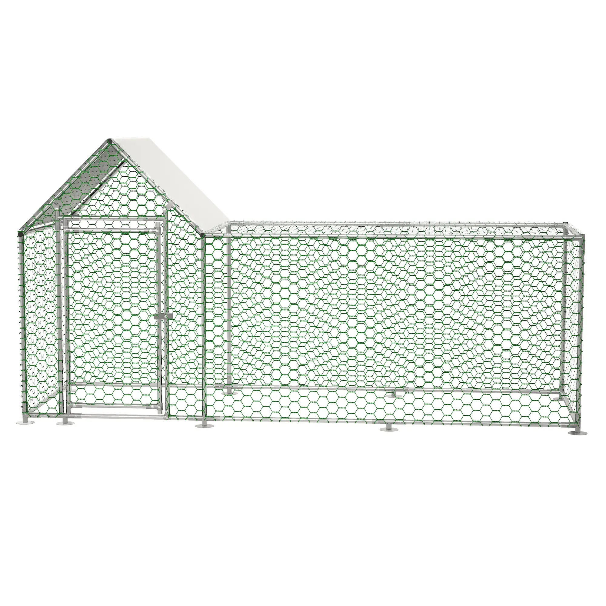 Enclos volailles extérieur 303 x 107 x 152 cm métal galvanisé et PE – PANGIVO