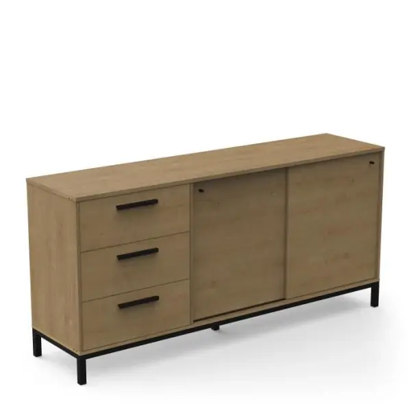 Enfilade 2 portes coulissantes – CRAFT – Chene Hamilton / Noir – 181 x 44,9 x 86 cm – DEMEYRE