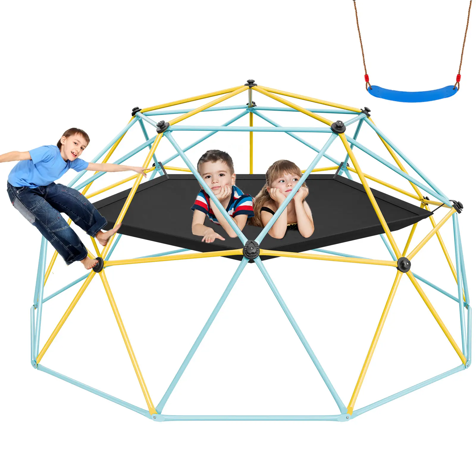 VEVOR Dôme d’escalade géométrique pour enfants 3-10 ans, 305cm avec hamac/balançoire, charge 340kg.
