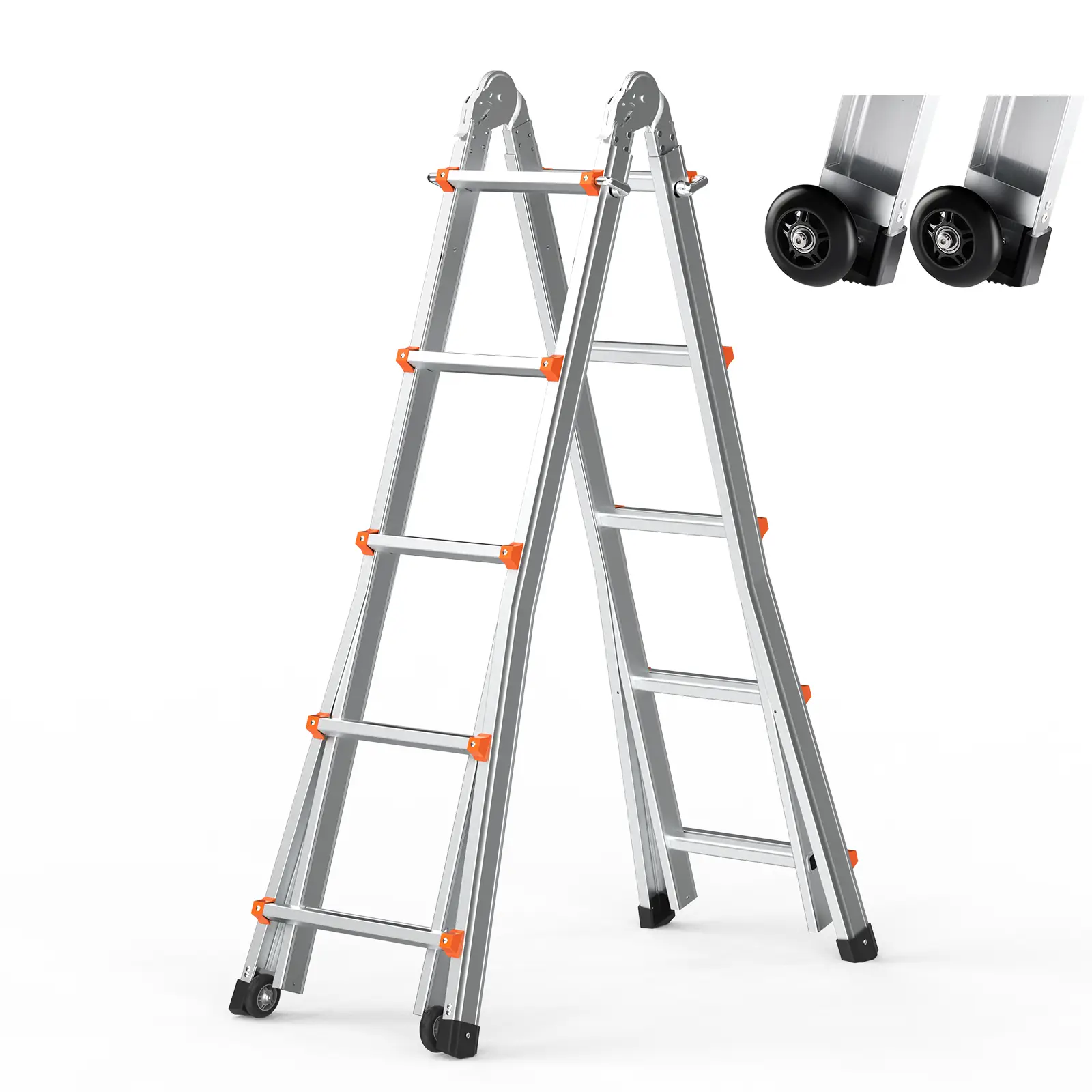 VEVOR Échelle télescopique A aluminium 19 pieds, portable, charge 330 lb, pour intérieur et extérieur.