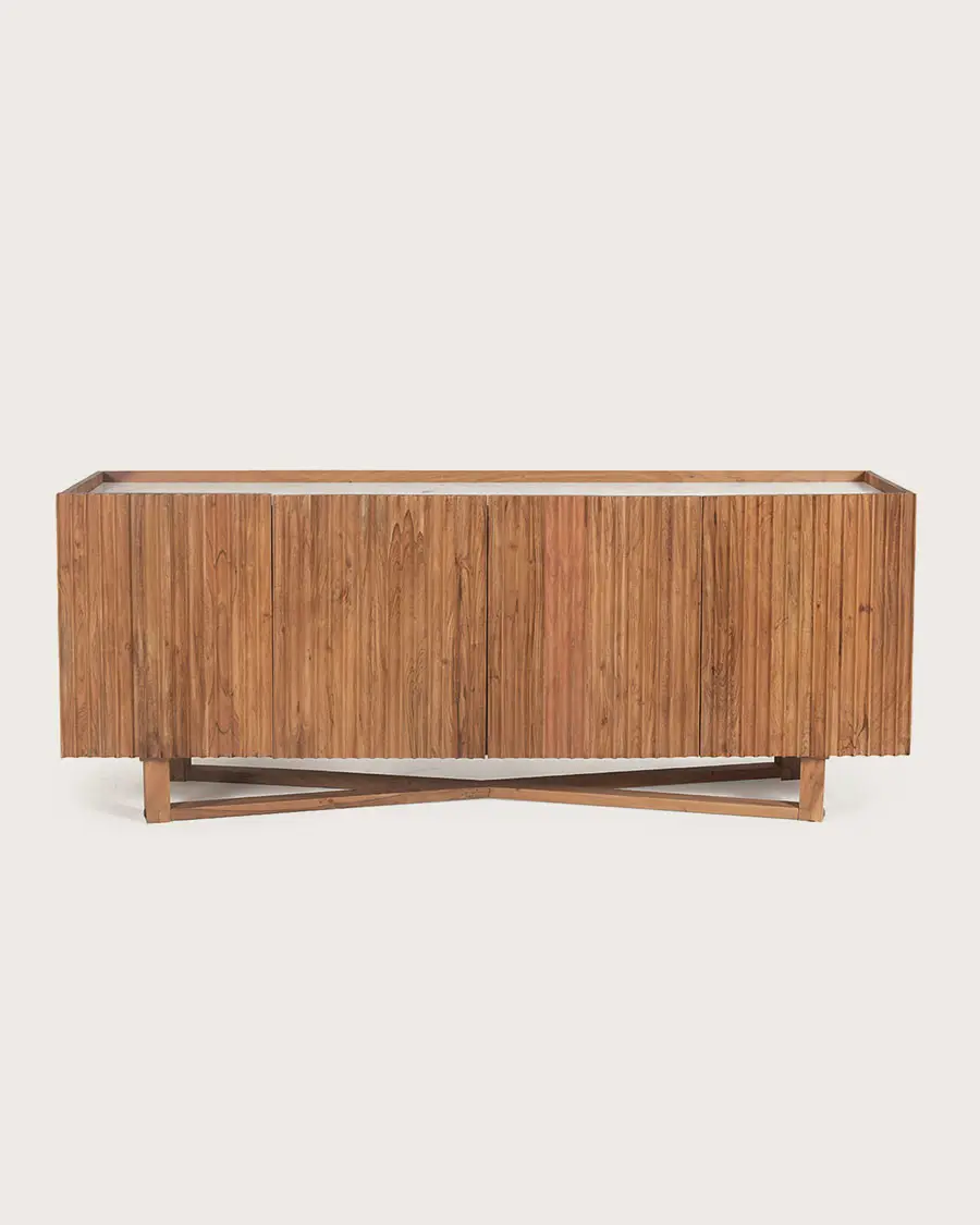 Endah – Buffet en bois de manguier massif et marbre blanc 175 cm – UNIQKA