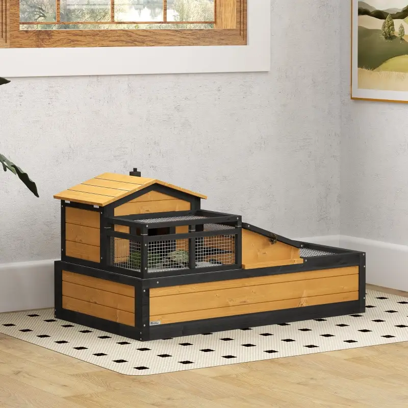 Enclos tortue bois sapin intérieur extérieur 2 niveaux toit ouvrant 112x65cm – ComfortXL Outdoor Living