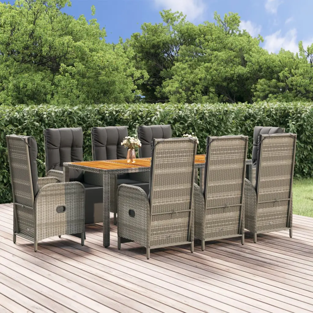 Ensemble à manger de jardin 9 pcs coussins gris résine tressée vidaXL 3185049