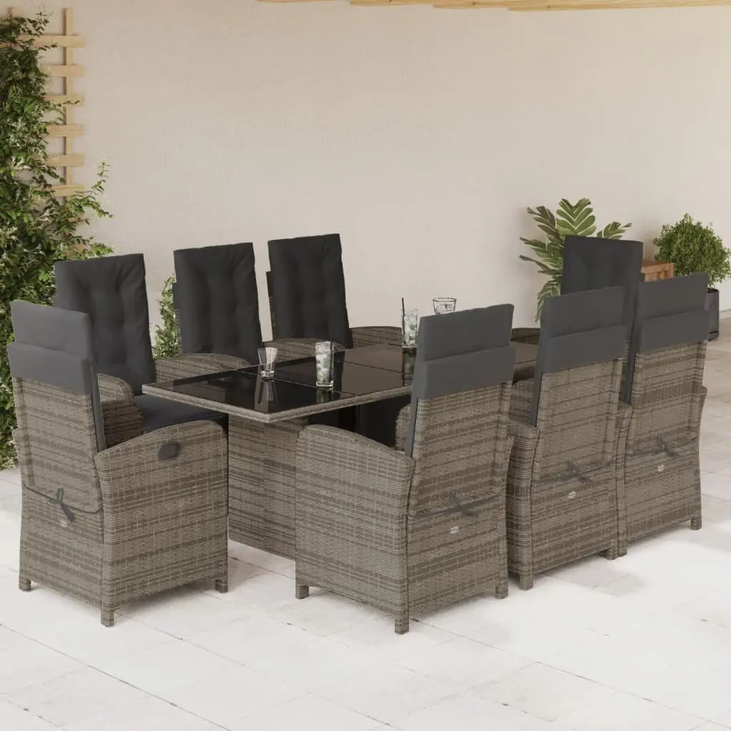 Ensemble à manger de jardin 9 pcs coussins gris résine tressée vidaXL 3212493