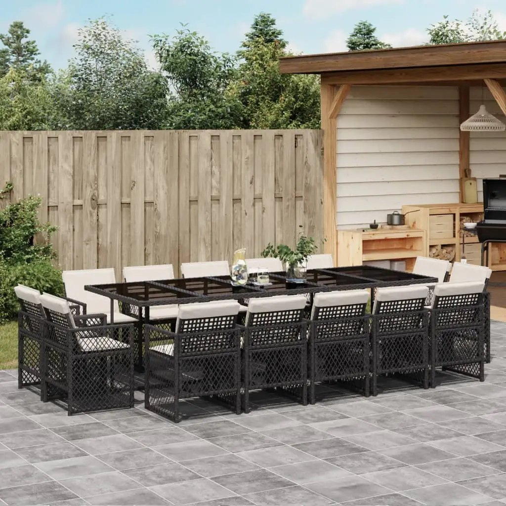 Ensemble à manger de jardin 15 pcs coussins noir résine tressée vidaXL 3210870