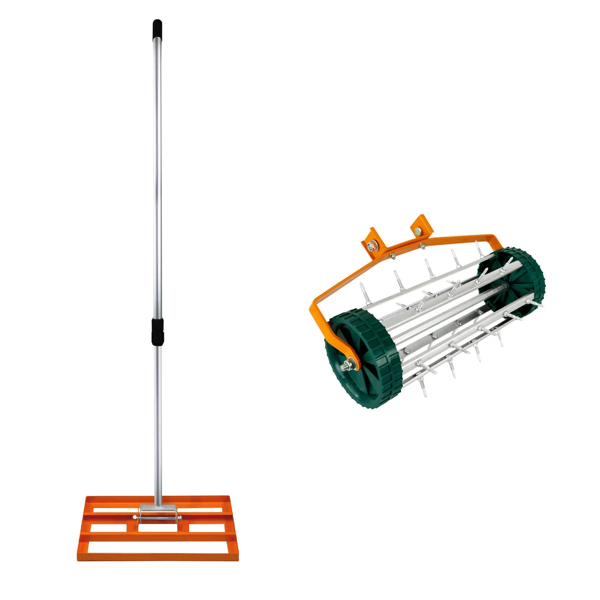 Ensemble 2-en-1 Scarificateur et Niveleur de Pelouse de 50 cm – Orange