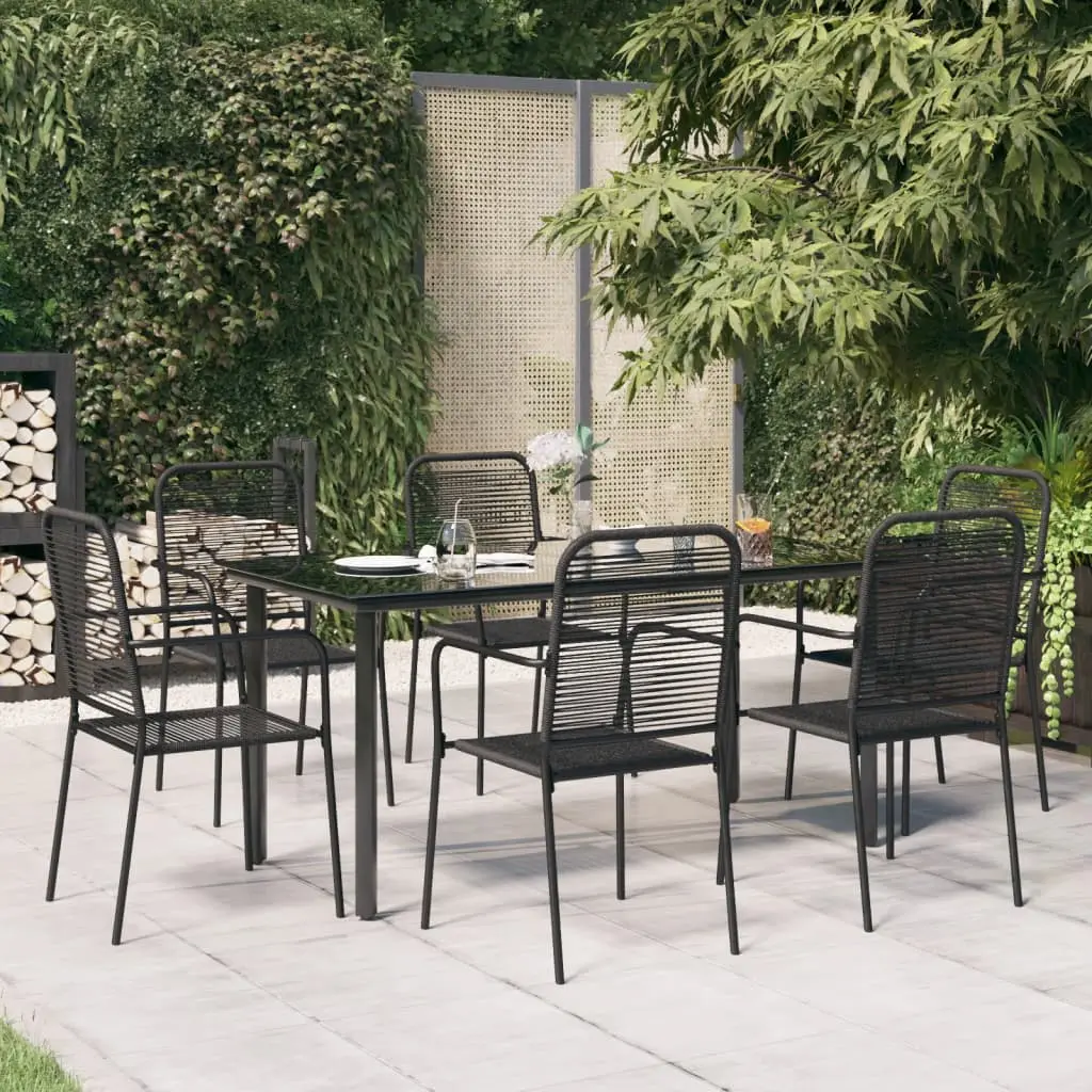 Ensemble à manger de jardin 7 pcs Noir Corde de coton et acier vidaXL 3156537