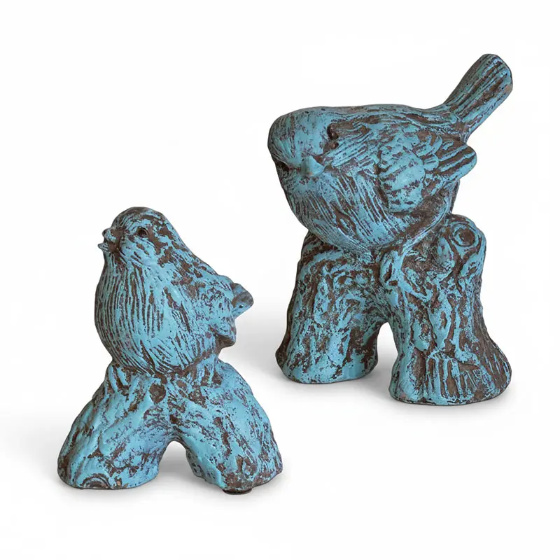Ensemble 2 oiseaux branche ciment 14x11x11cm