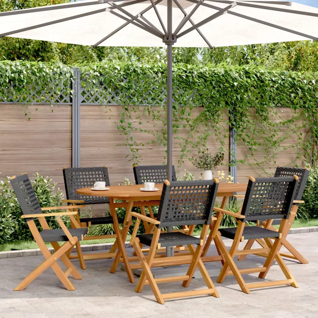 Ensemble à manger de jardin 7 pcs noir rotin et bois massif vidaXL 3281706