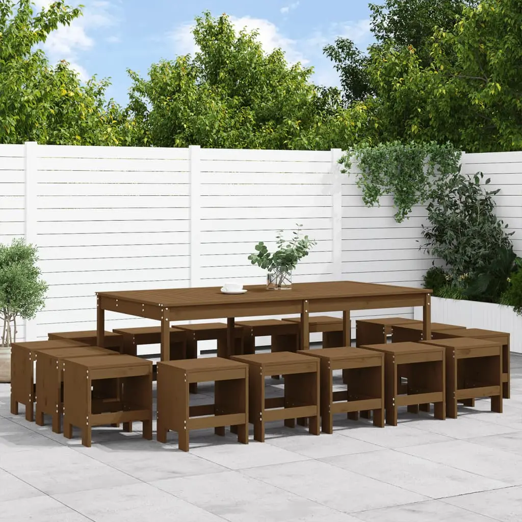 Ensemble à manger de jardin 17 pcs marron miel bois pin massif vidaXL 3157730