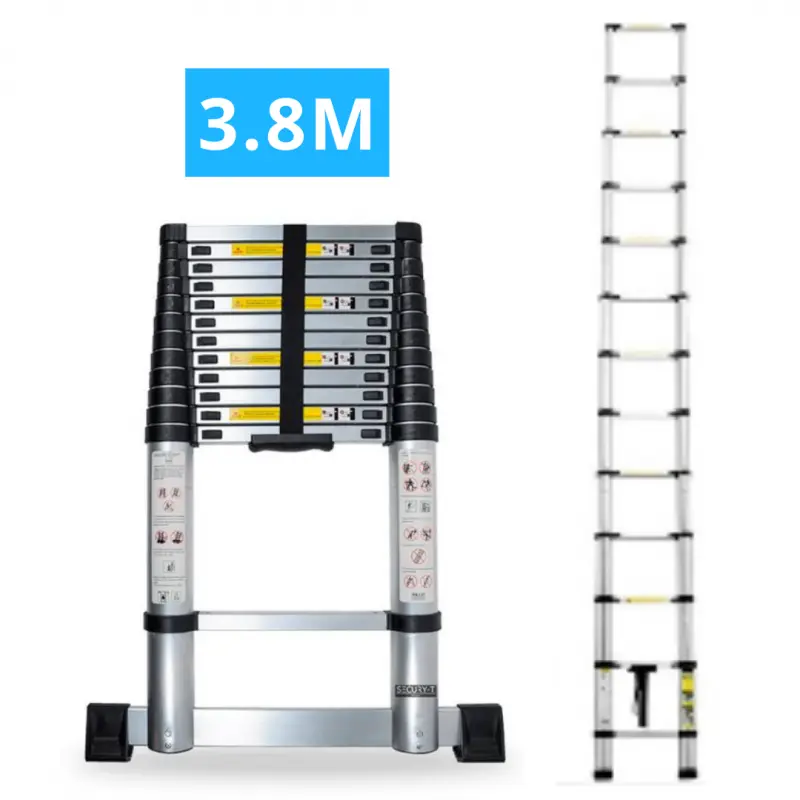 Echelle télescopique aluminium 13 marches H3,8 m avec barre stabilisatrice SECURY-T