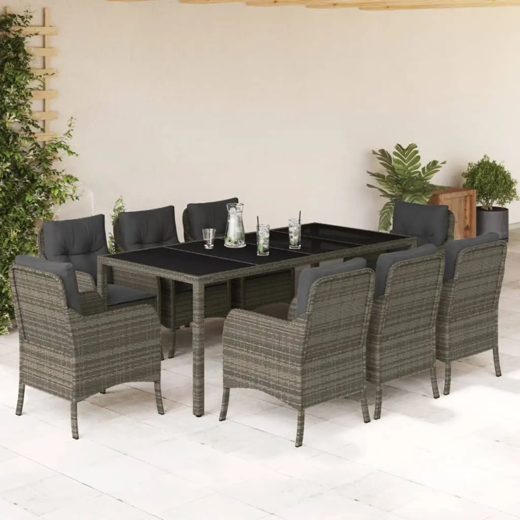 Ensemble à manger de jardin 9 pcs coussins gris résine tressée vidaXL 3211859