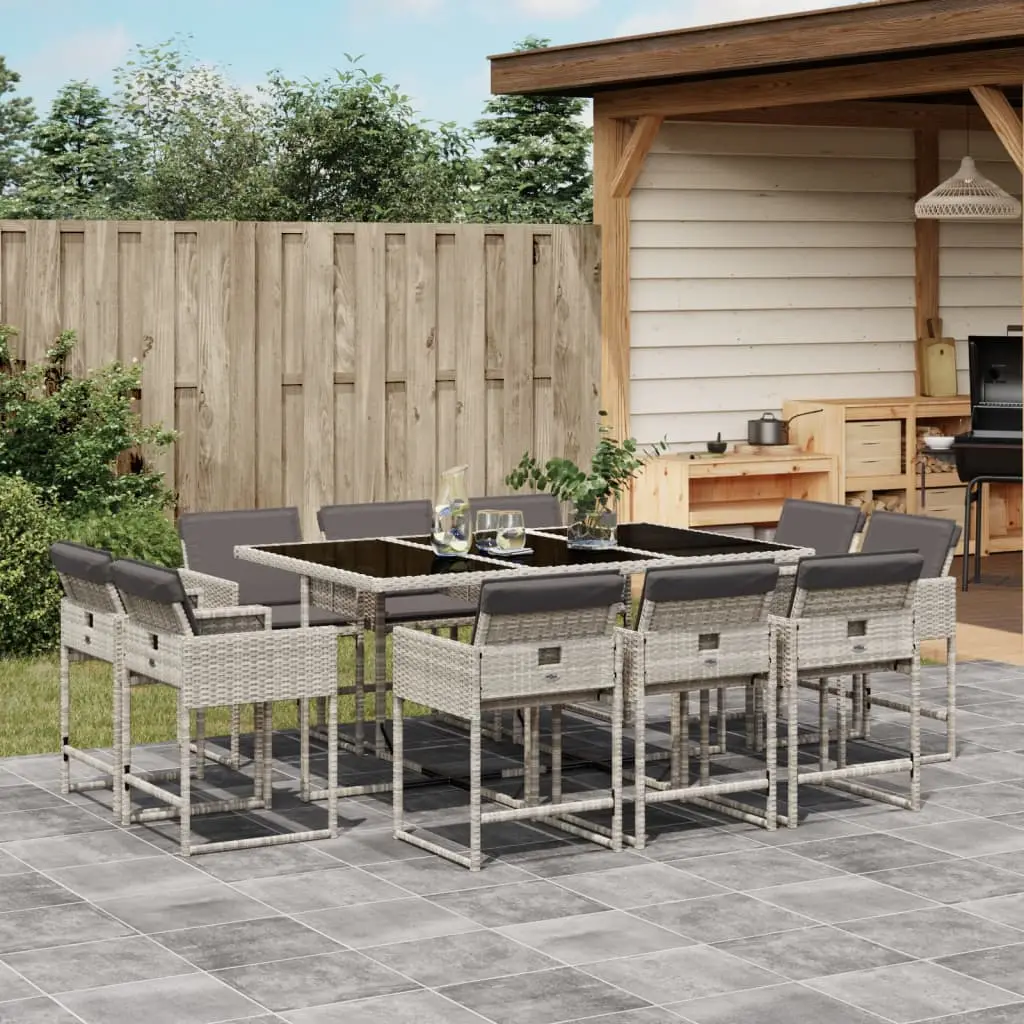 Ensemble à manger de jardin 11pcs avec coussins gris poly rotin vidaXL 3278158