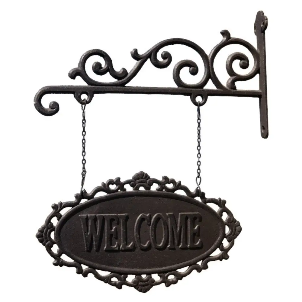 Enseigne plaque de porte welcome vintage décorative fonte marron 37cm Chemin de campagne