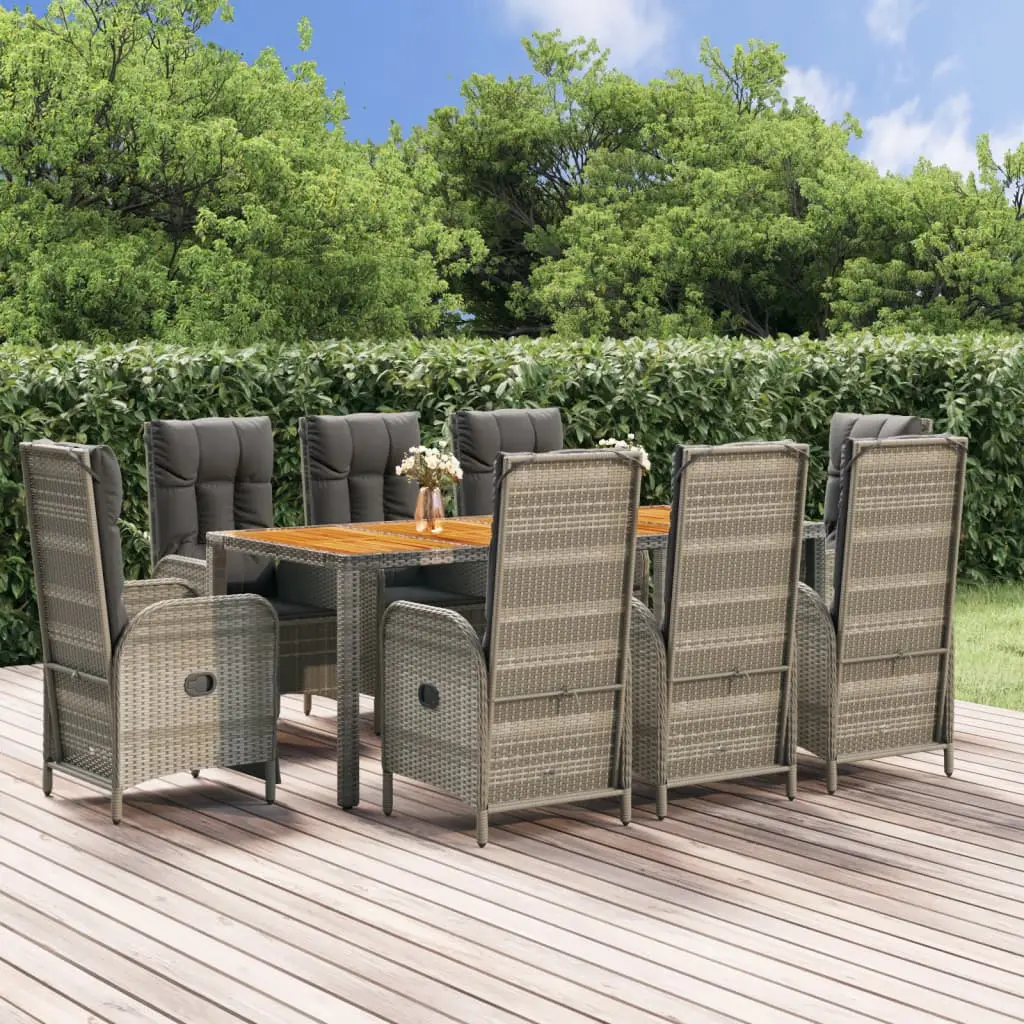 Ensemble à manger de jardin 9 pcs coussins gris résine tressée vidaXL 3185052