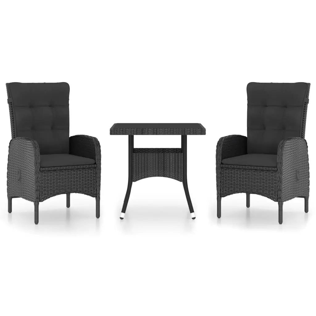 Ensemble à manger de jardin 3 pcs | Mobilier d’extérieur Résine tressée et verre Noir Maison Chic