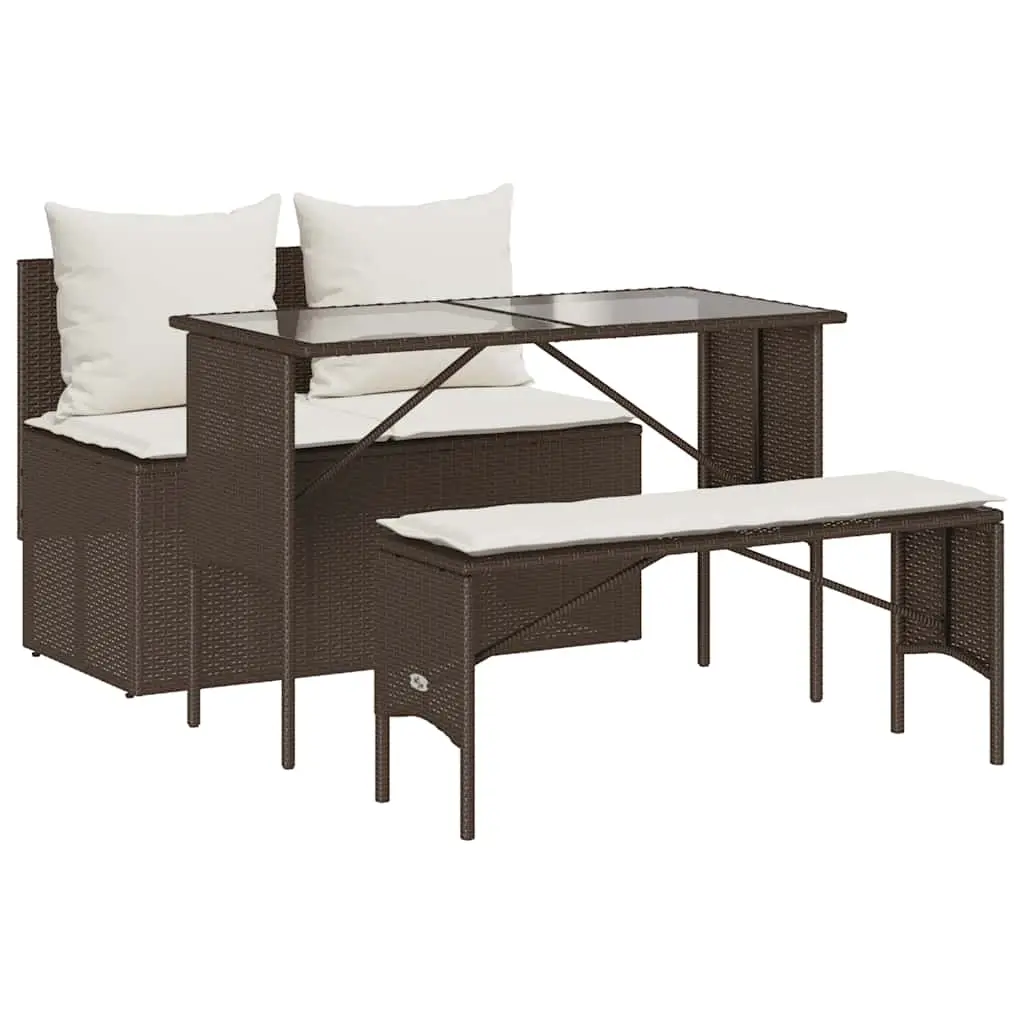 Ensemble à manger de jardin 3 pcs | Mobilier d’extérieur et coussins marron poly rotin Maison Chic