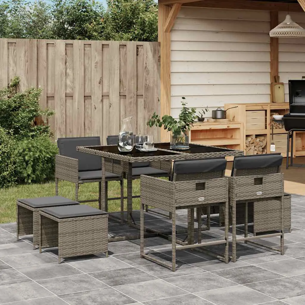 Ensemble à manger de jardin 9 pcs coussins gris résine tressée vidaXL 3211316