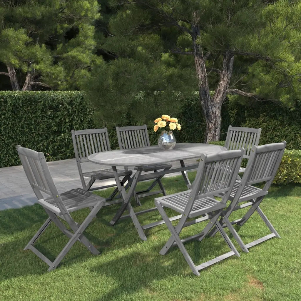 Ensemble à manger de jardin 7 pcs Bois d’acacia massif Gris vidaXL 3057874