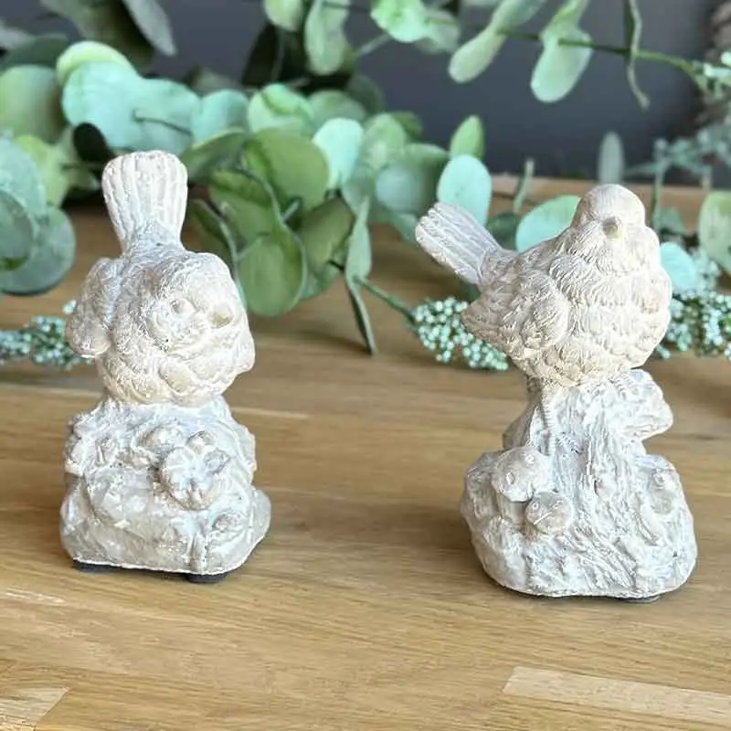 Ensemble 2 oiseaux ciment 7x7x12cm