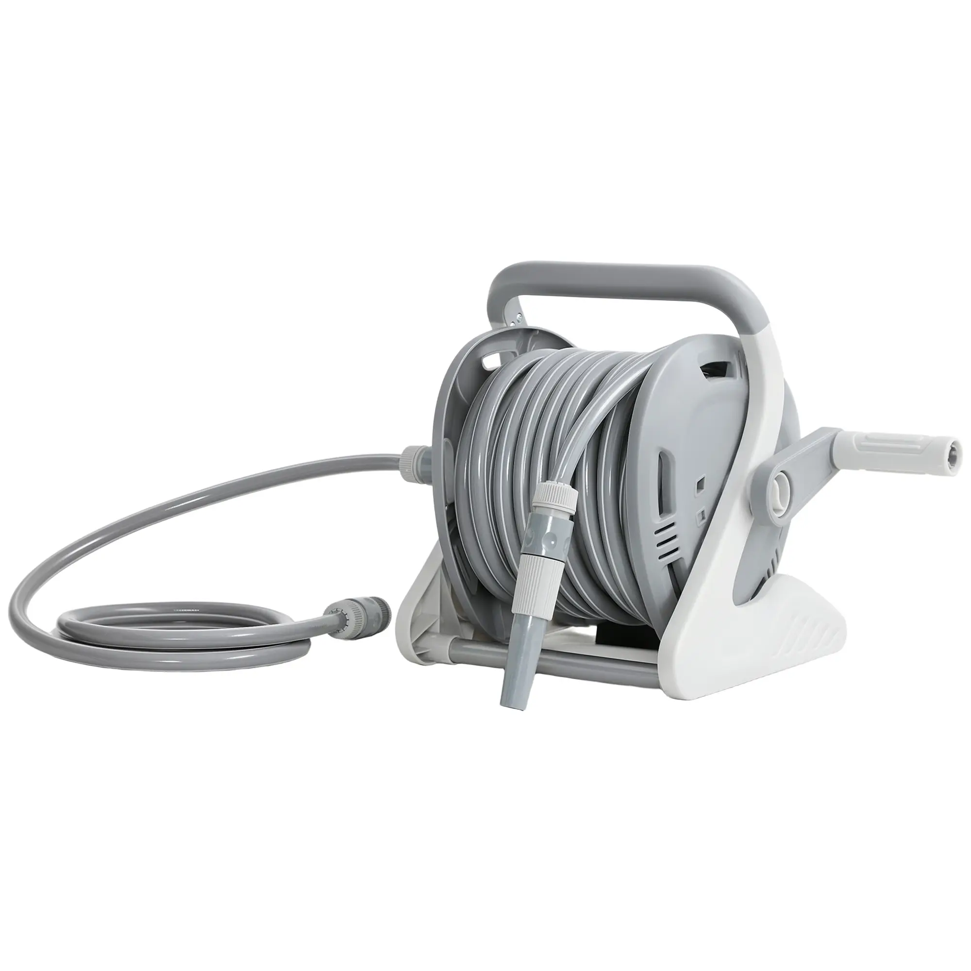 Enrouleur Tuyau Arrosage Mural 20+2 m x Ø 15 mm – Buse à 2 Modes – Plastique – Gris – Outsunny