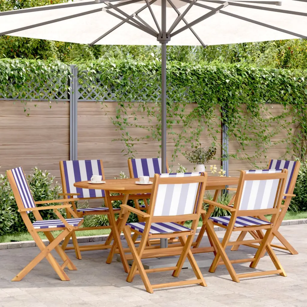 Ensemble à manger de jardin 7 pcs bleu blanc tissu bois massif vidaXL 3281717
