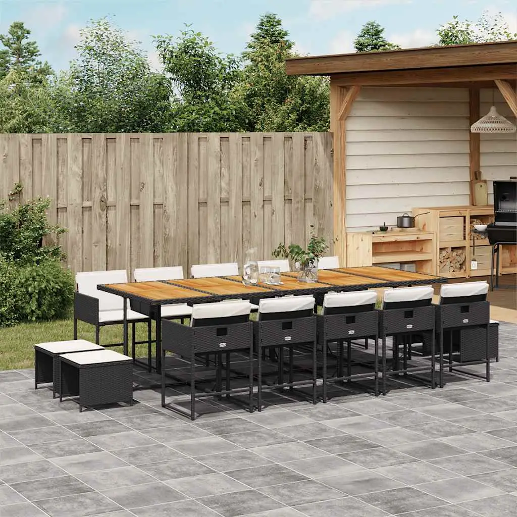 Ensemble à manger de jardin 15 pcs coussins noir résine tressée vidaXL 3211359