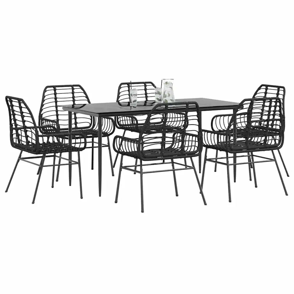 Ensemble à manger de jardin 7pcs noir poly rotin verre vidaXL 3334440