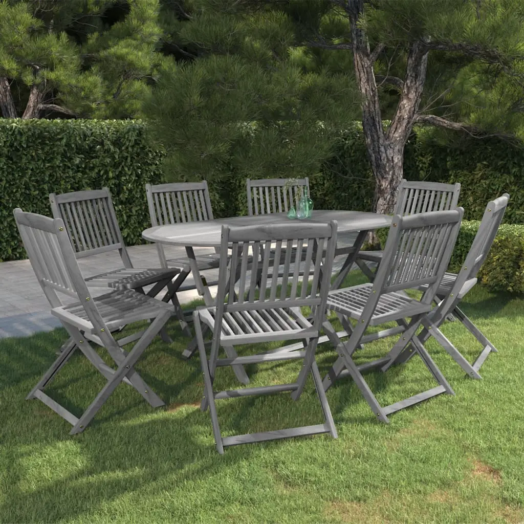 Ensemble à manger de jardin 9 pcs Bois d’acacia massif Gris vidaXL 3057875
