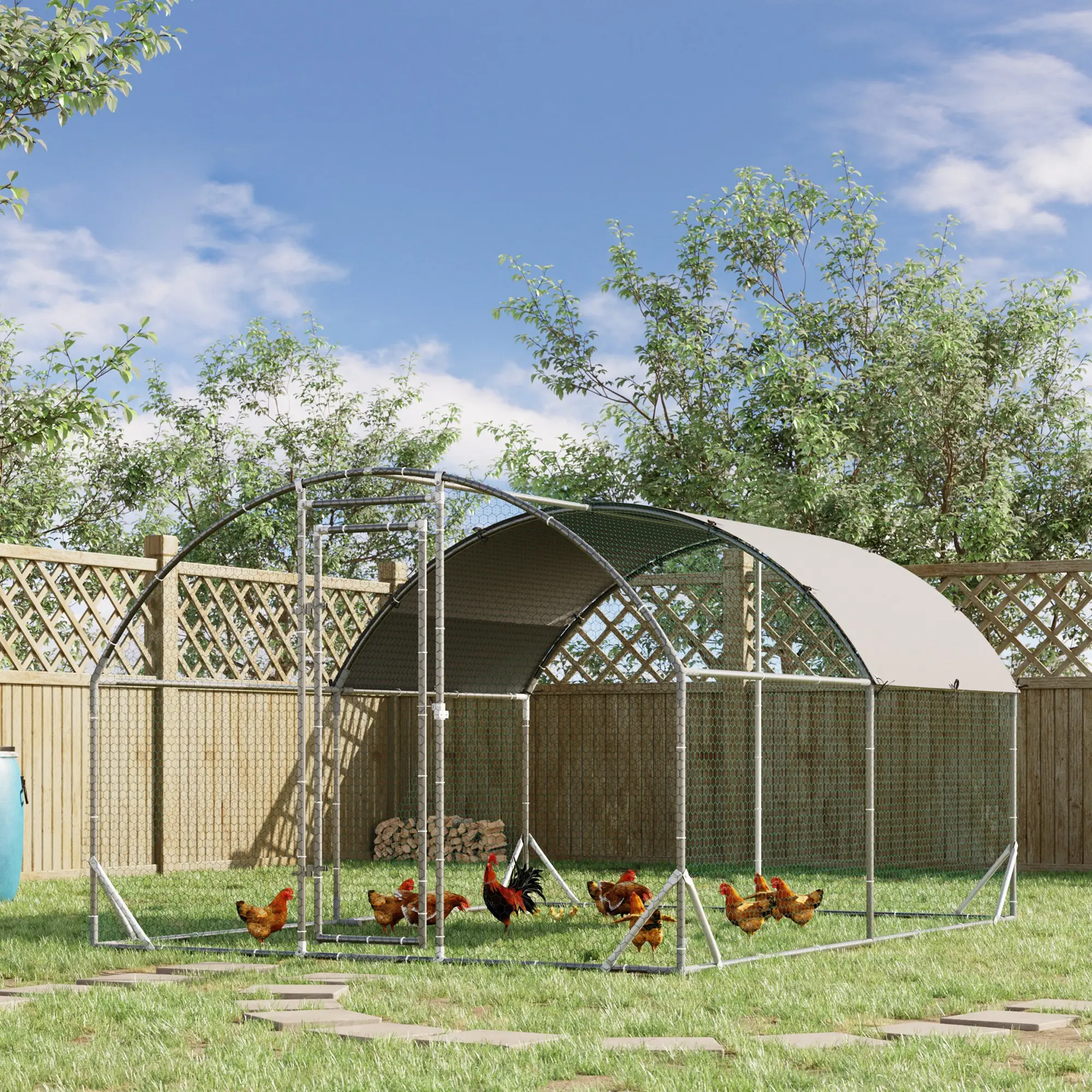 Enclos Poulailler Acier Galvanisé 10.64m² 6-12 Poules Bâche Toit Imperméable 280x380cm Argent – ComfortXL Pet Living