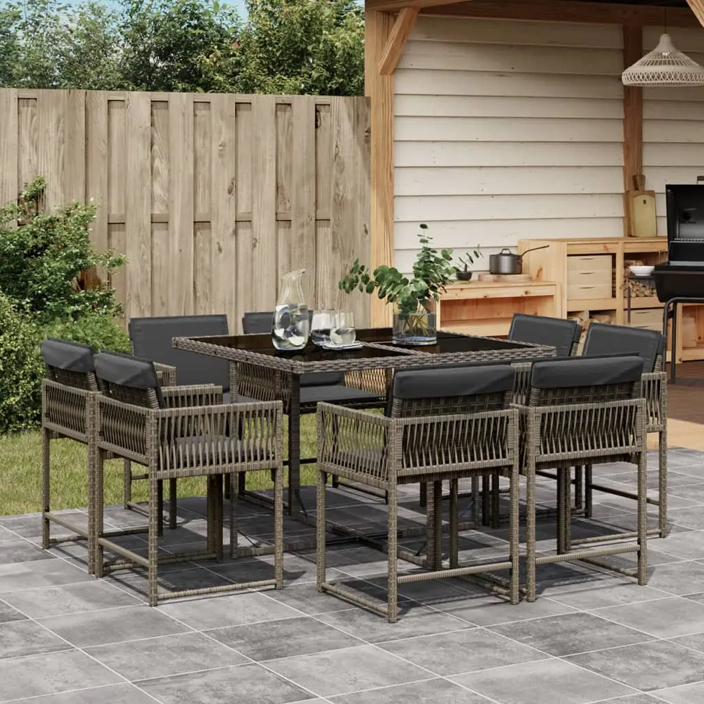 Ensemble à manger de jardin 9 pcs coussins gris résine tressée vidaXL 3211556
