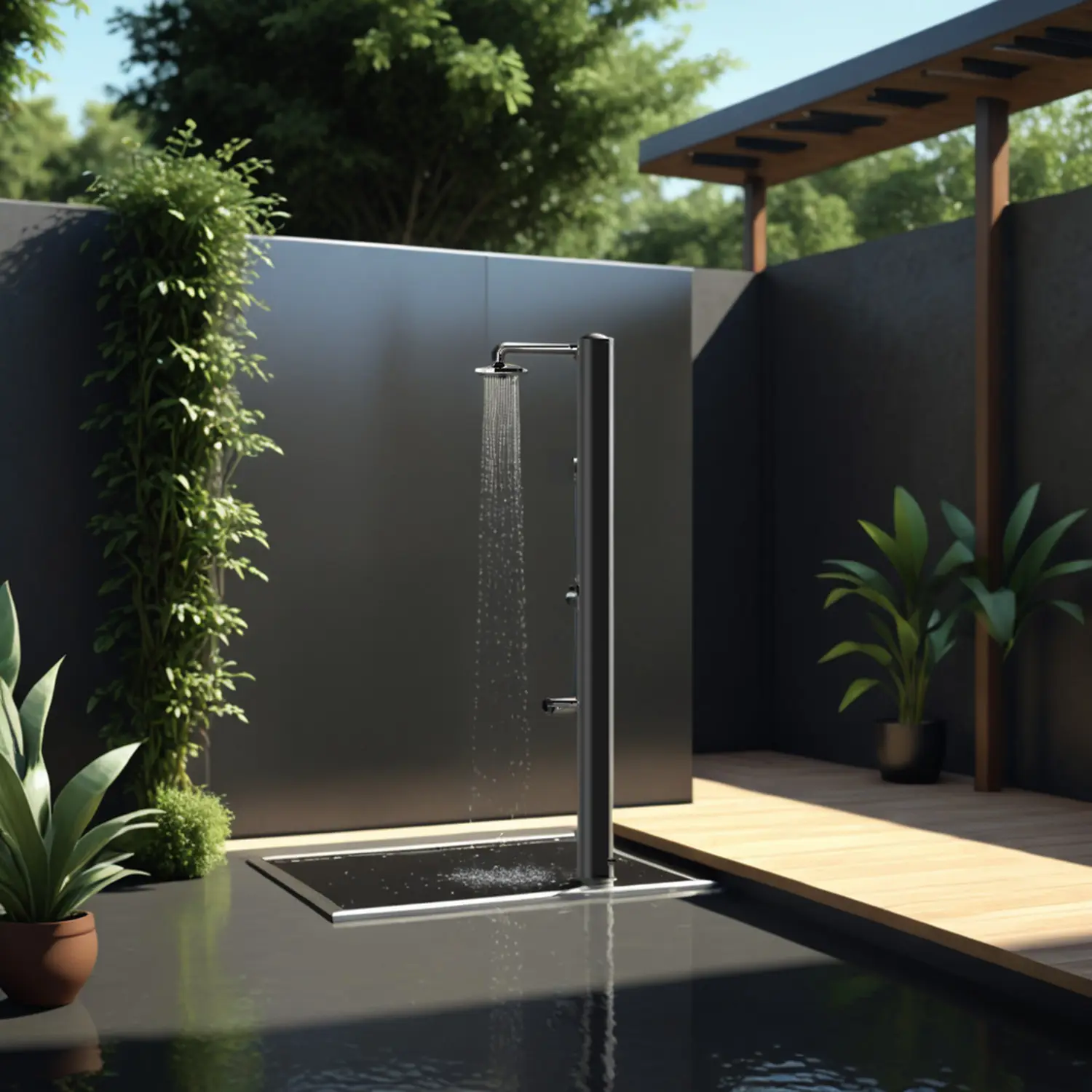 Douche De Jardin En Acier Inoxydable Noir Sined Rimini 28 Litres