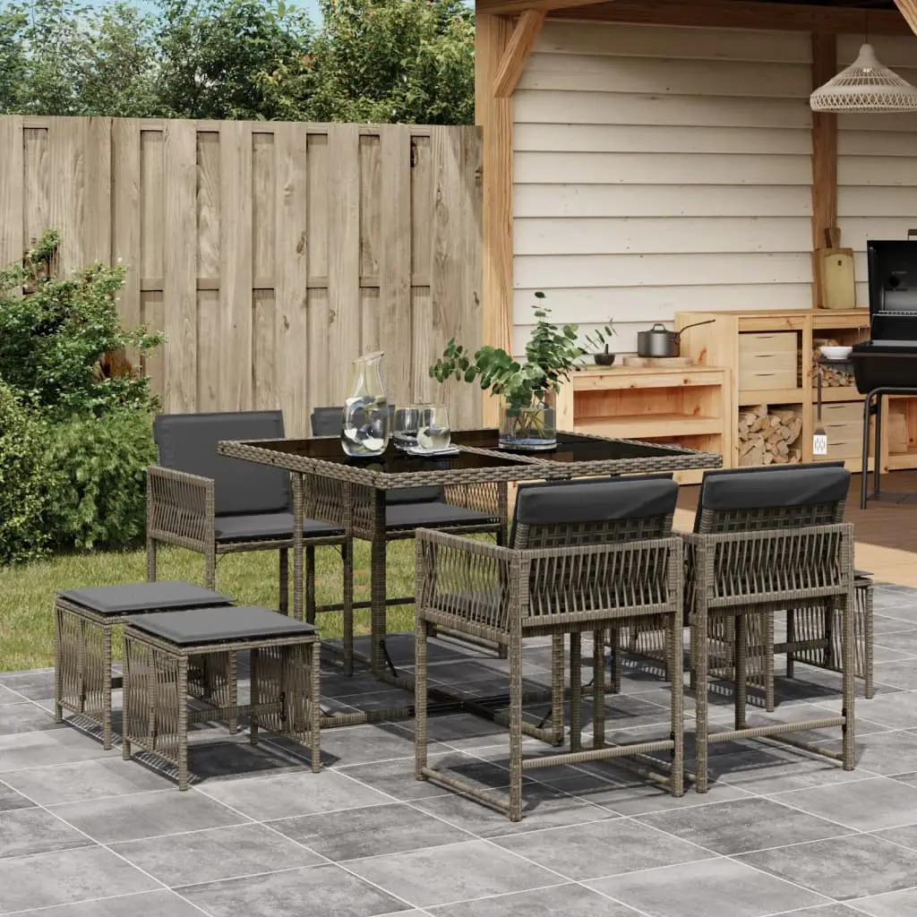Ensemble à manger de jardin 9 pcs coussins gris résine tressée vidaXL 3211496