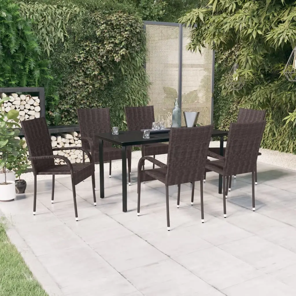 Ensemble à manger de jardin 7 pcs Marron et noir vidaXL 3099386