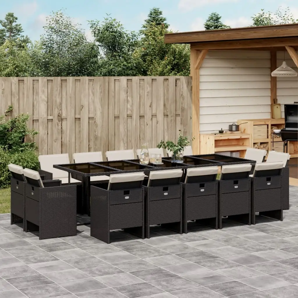 Ensemble à manger de jardin 15 pcs coussins noir résine tressée vidaXL 3210690