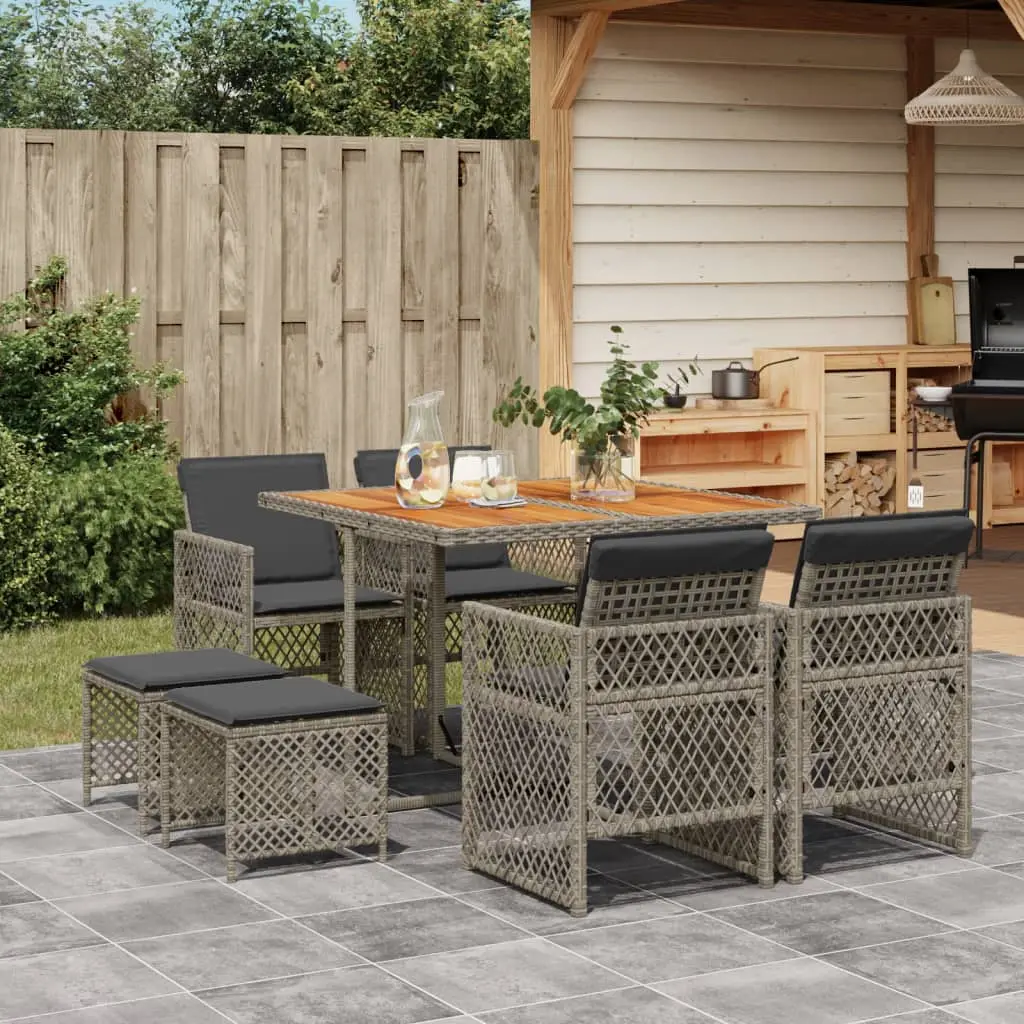 Ensemble à manger de jardin 9 pcs coussins gris résine tressée vidaXL 3210782