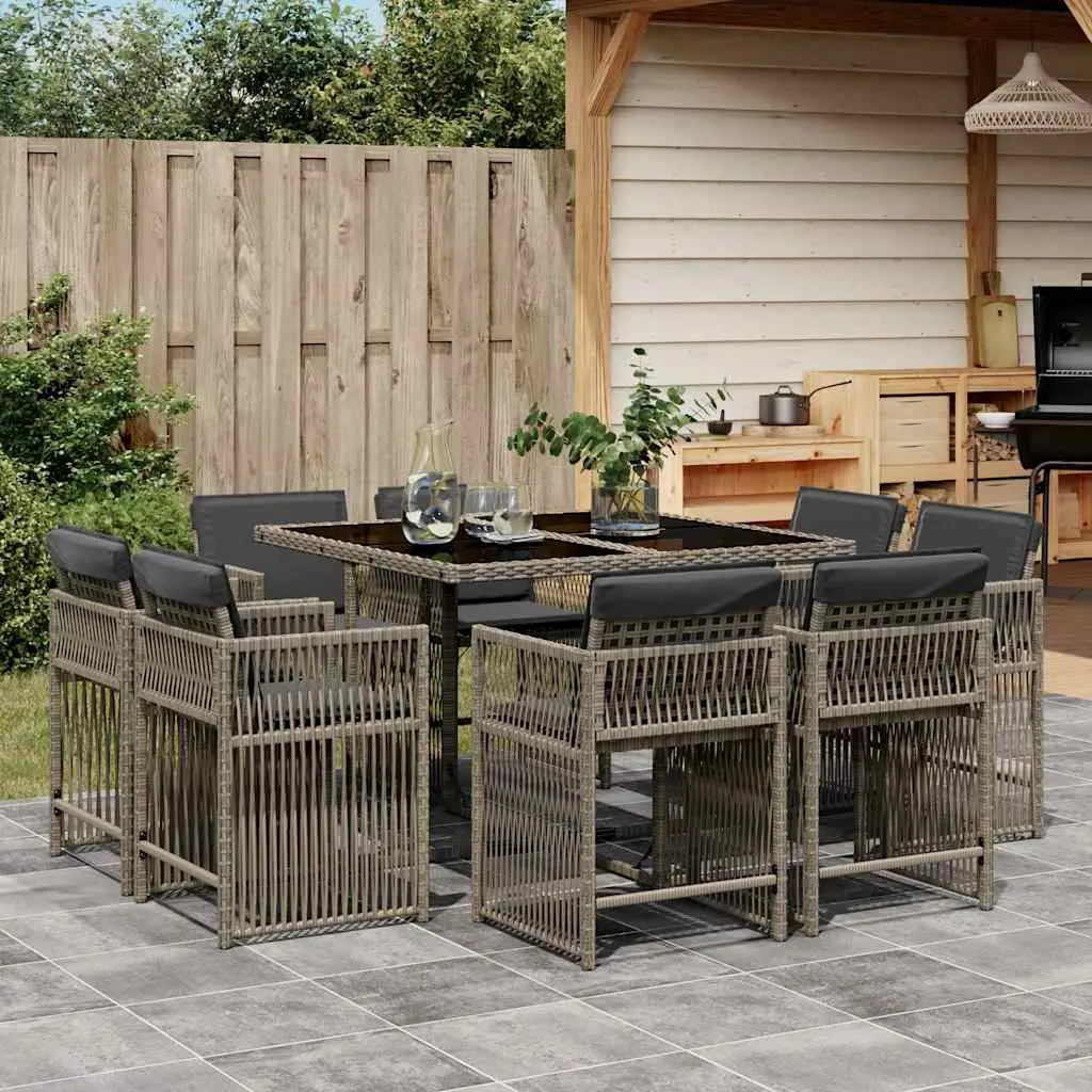 Ensemble à manger de jardin 9 pcs coussins gris résine tressée vidaXL 3211736