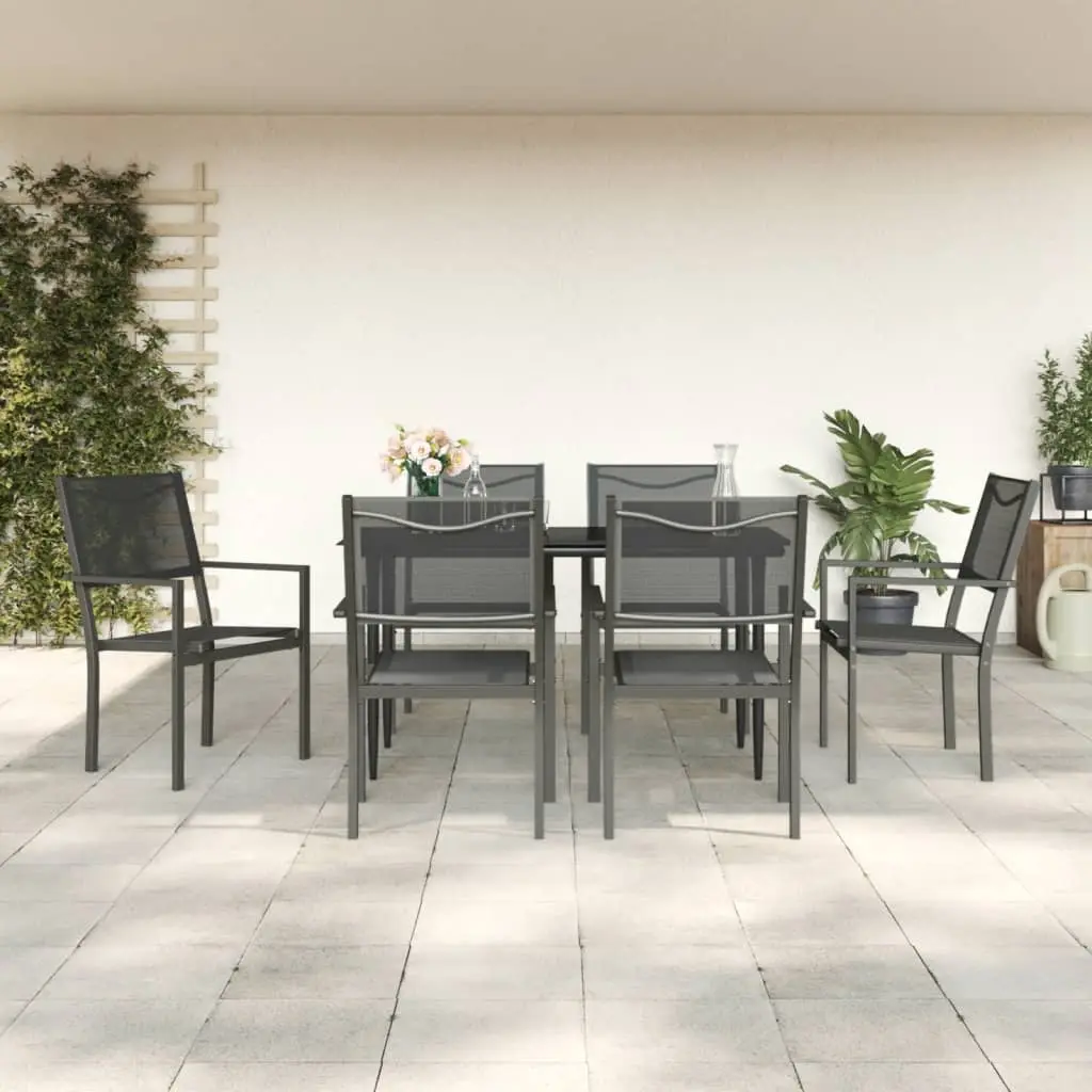 Ensemble à manger de jardin 7 pcs noir textilène et acier vidaXL 3200721