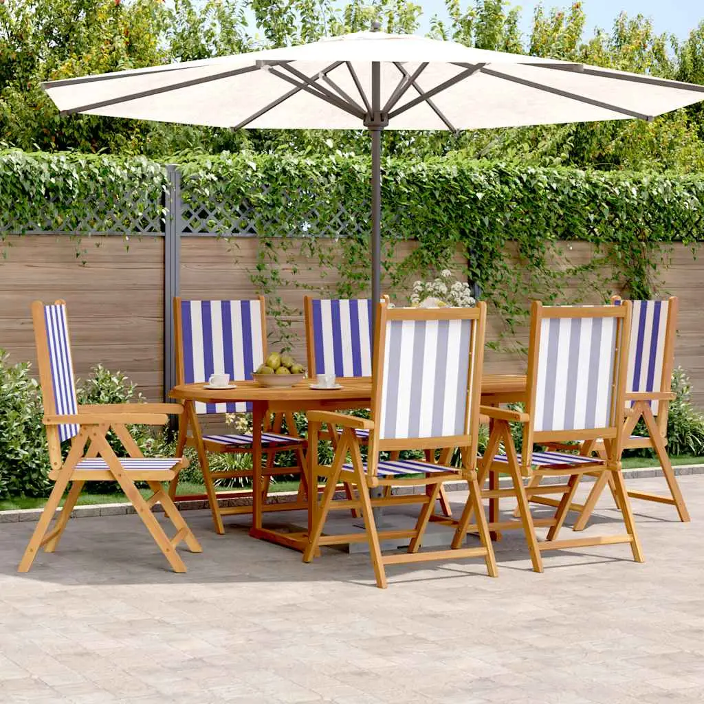 Ensemble à manger de jardin 7 pcs bleu blanc tissu bois massif vidaXL 3281729