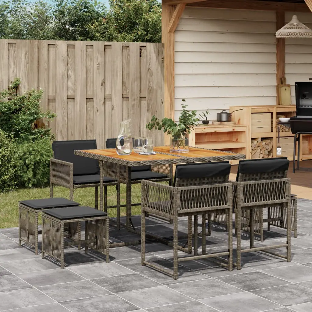 Ensemble à manger de jardin 9 pcs coussins gris résine tressée vidaXL 3211502