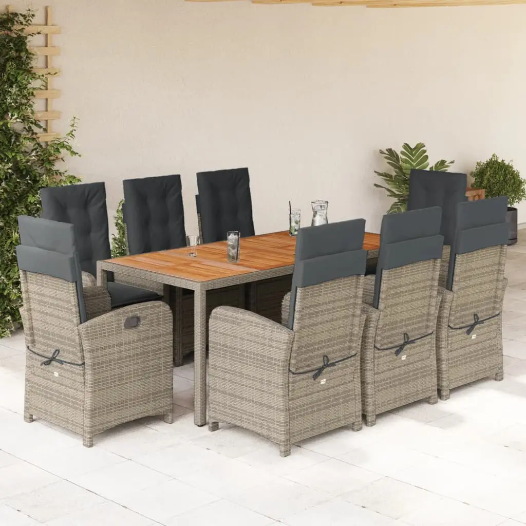Ensemble à manger de jardin 9 pcs coussins gris résine tressée vidaXL 3212246