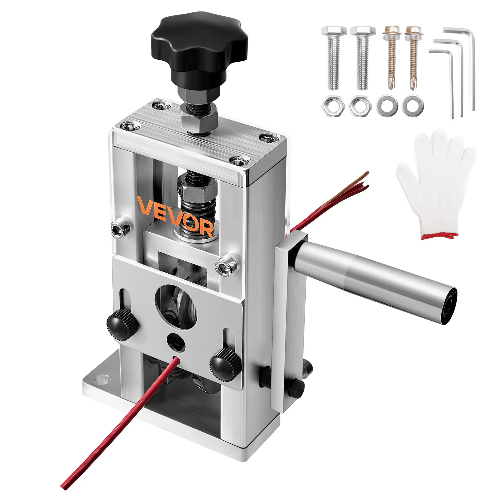 VEVOR Dénudeur de câble manuel 1,5-25 mm, lames trempées, rouleaux acier, cadre aluminium, pour manivelle ou perceuse.