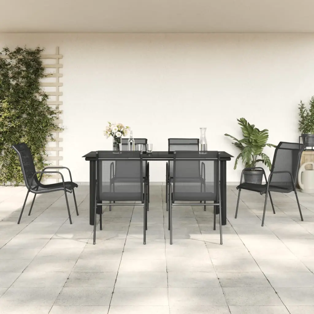 Ensemble à manger de jardin 7 pcs noir textilène et acier vidaXL 3200695