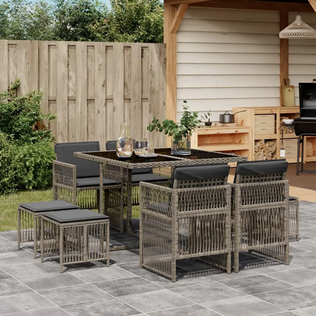 Ensemble à manger de jardin 9 pcs coussins gris résine tressée vidaXL 3210956