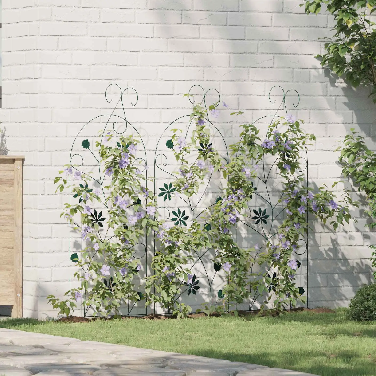 Ensemble 3 Bordures de jardin Acier Vert Grille Support Plantes Basses 112x40cm – ComfortXL Outdoor Living