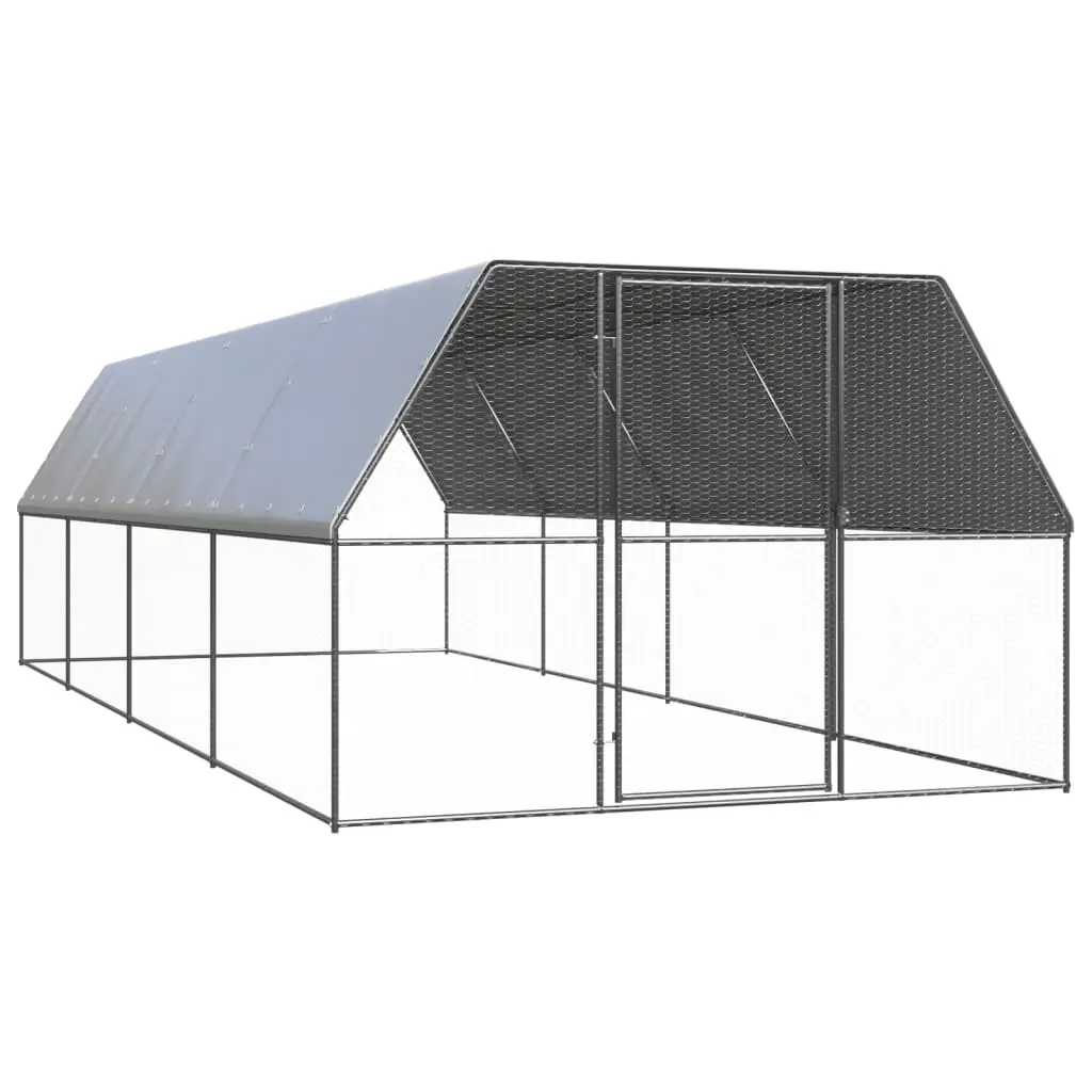 Enclos poulailler extérieur 3x8x2 m acier galvanisé avec bâche de toit – ComfortXL Outdoor Living