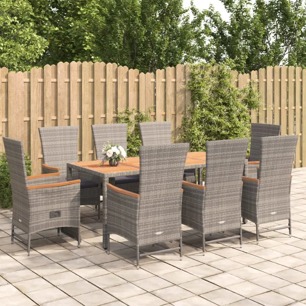 Ensemble à manger de jardin 9 pcs coussins gris résine tressée vidaXL 3157554