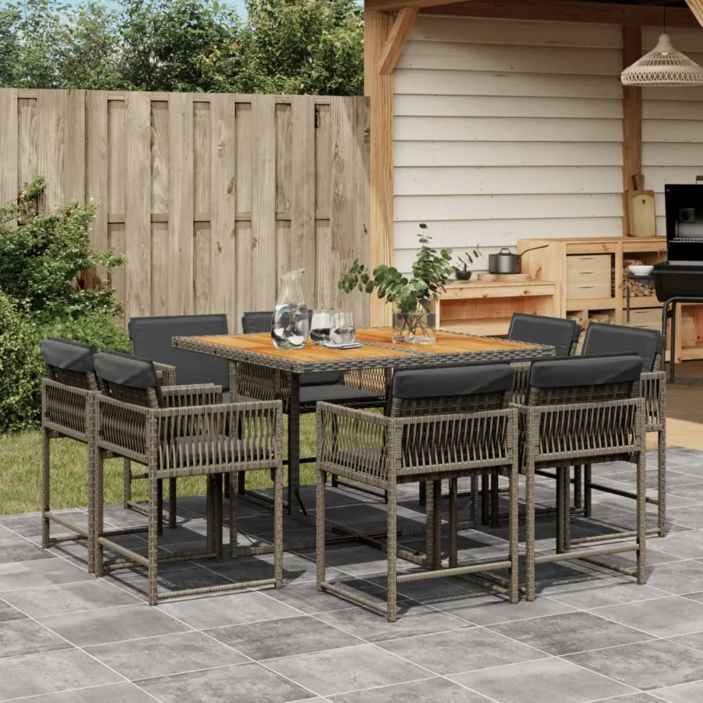 Ensemble à manger de jardin 9 pcs coussins gris résine tressée vidaXL 3211562