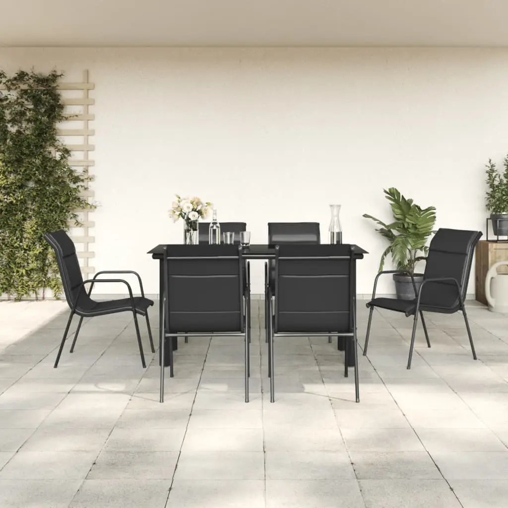Ensemble à manger de jardin 7 pcs noir textilène et acier vidaXL 3200713