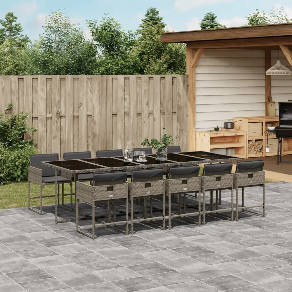 Ensemble à manger de jardin 11pcs avec coussins gris poly rotin vidaXL 3278059